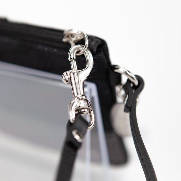 COACH Black Canvas Wristlet with Metallic Sparkly Stripe - Picture 9 of 11